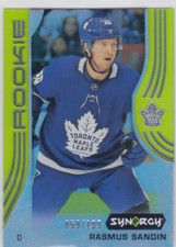 19/20 SYNERGY..RASMUS SANDIN..ROOKIE..GREEN../199..CARD # 83..MAPLE LEAFS
