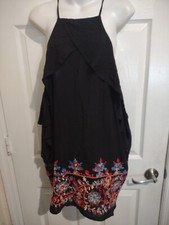 NWT MSRP $155 Romero Juliet Couture Beach Woven Embroidered Hem Black Dress M
