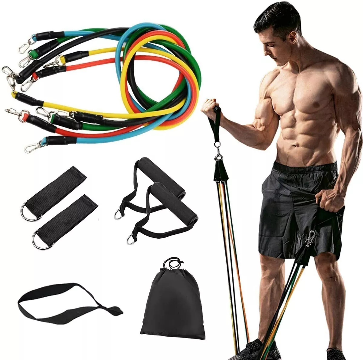 Resistance Bands Set Tubes for Fitness Home Gym Exercise Workout Yoga  Training 5055644845840