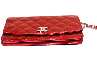 Chanel Wallet on Chain Clutch Quilted Brilliant Woc Red Patent Leather  #18640608