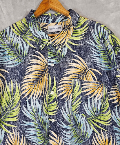 Saddlebred Classic Fit Button Up Shirt 4XL Leafy Floral Green Blue Short Sleeve - Picture 2 of 6