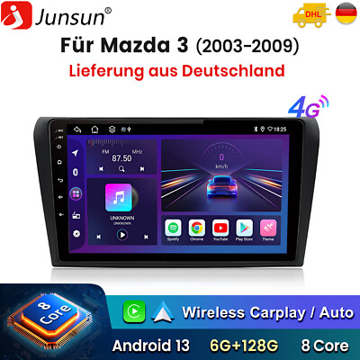 6+128G Autoradio Android 14 Carplay GPS WIFI 4G BT DAB+ Für MAZDA 3 BK 2003-2009