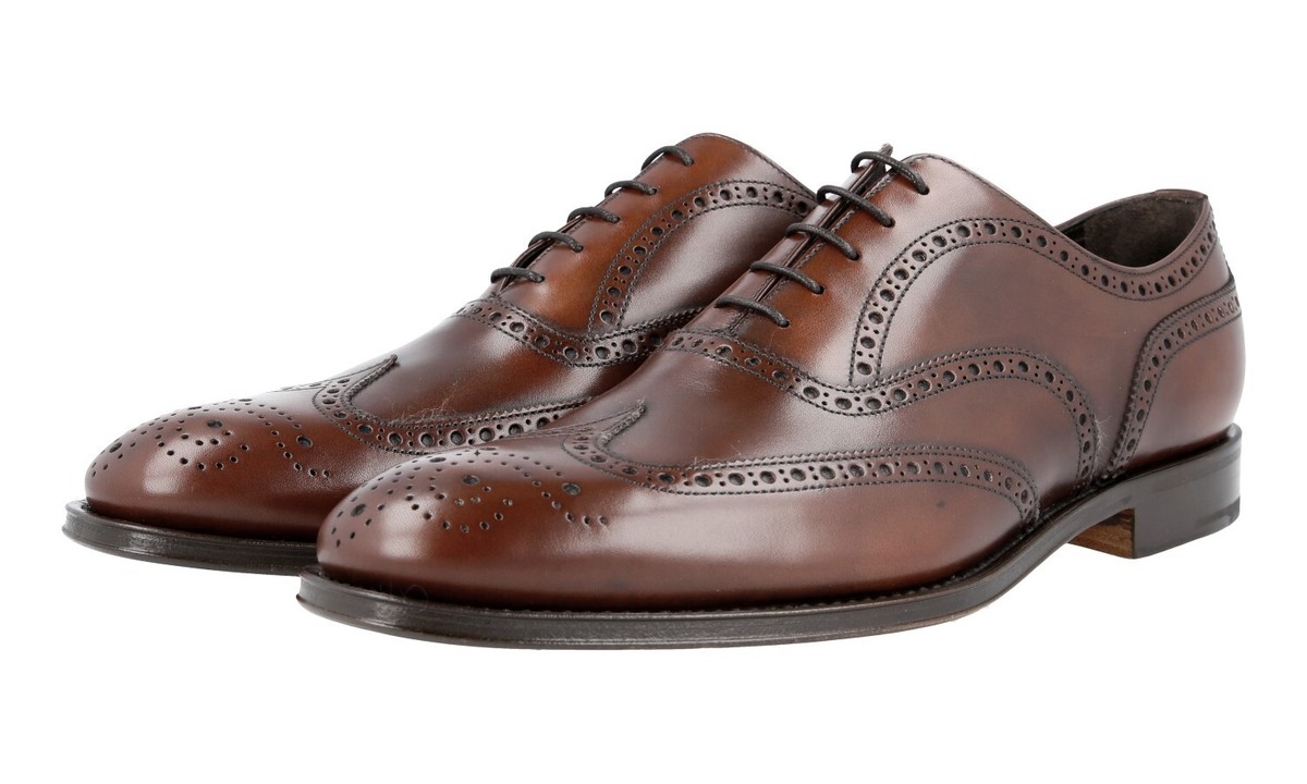 PRADA Leather Sole Brogue Dress Oxford Formal Shoes Brown NEW US