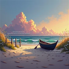 Digital AI Watercolor Style Art Desktop Wallpaper Beach Ocean Seascape BSS25001