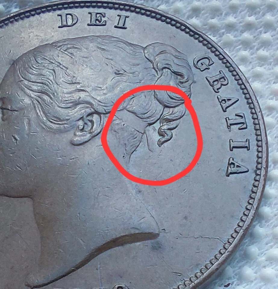 RARE VARIETY 1859 VICTORIA PENNY TIE RIBBON BETWEEN CURL & NECK HIGH GRADE P35 - Image 2 of 4