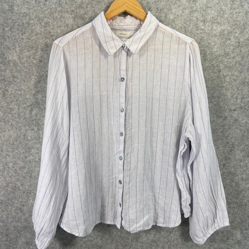 Joie Linen White Blue Striped Button Up Shirt Long Sleeve Collared Womens XL