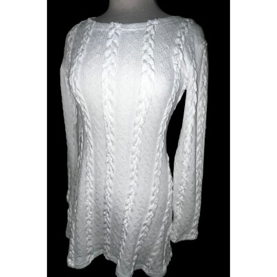 White Cable Knit Sweater Dress Long Sleeve Soft & Cozy Womens Size S Chunky  Yarn | eBay
