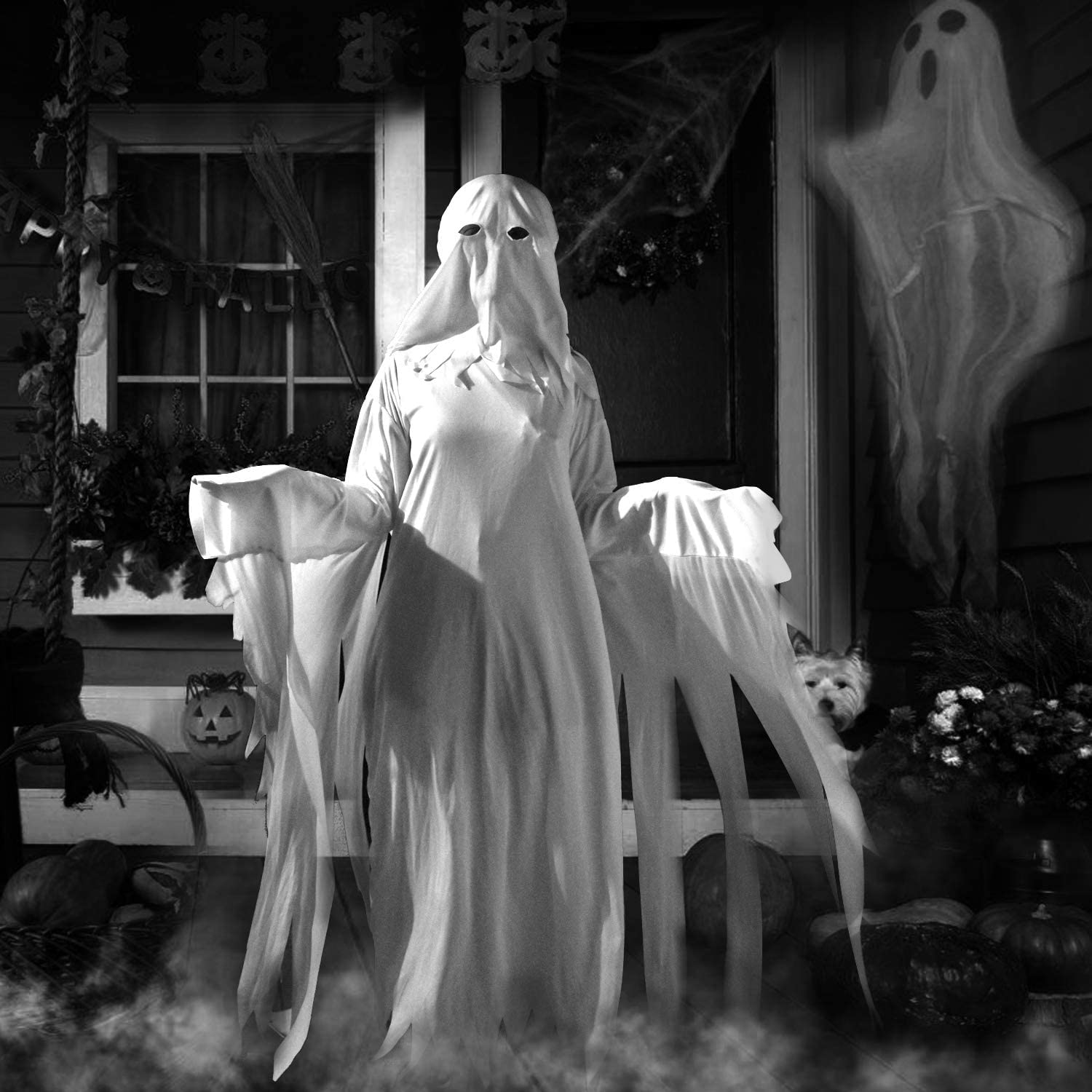 Halloween Ghost Costume for Adult Women Men White Hooded Ghost Costumes