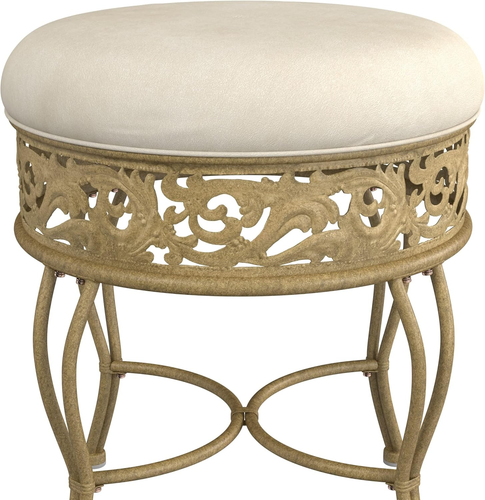, Villa III Backless Metal Vanity Stool with Ornate Lattice Detailing, Antique B - Picture 8 of 12