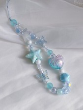 Charming Blue Ocean Heart Iridescent Phone Strap w/ Cute Charms, Gift for Her