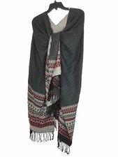 Unbranded Shrug Poncho Unisex Multi Tribal Print Reversible Fringe 52Wx66L Flaw