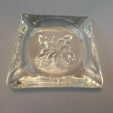 Vintage Clear Glass Ashtray with Etched Flower Bottom