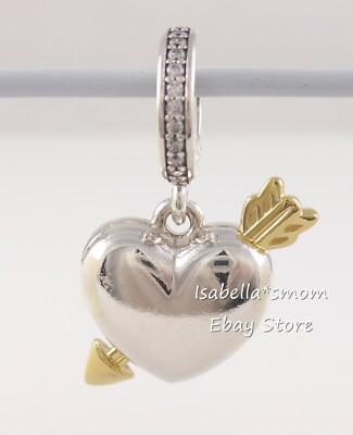 ARROW OF LOVE Genuine PANDORA Shine 18K GOLD Plated HEART Dangle Charm  767816CZ
