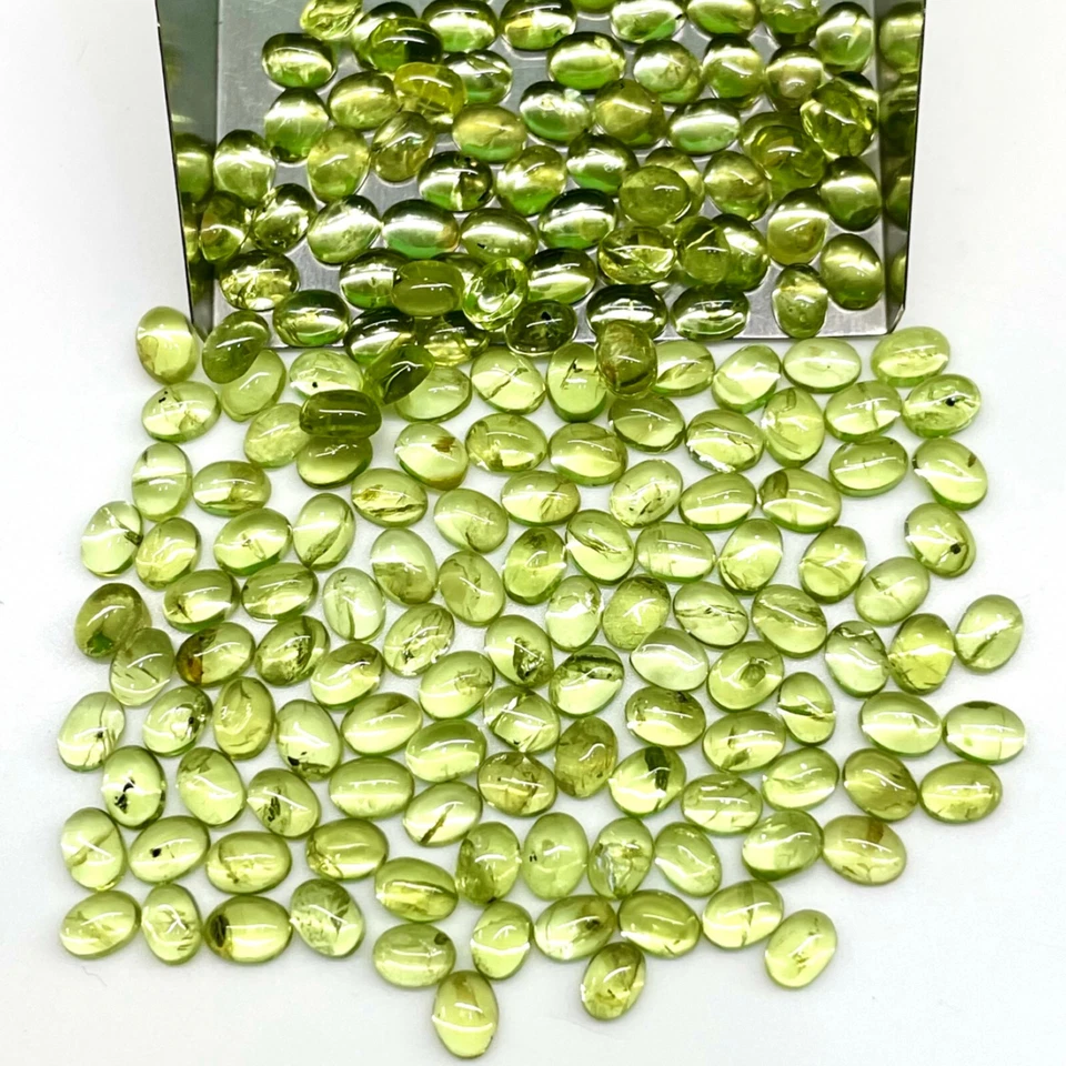 100 Stück Natürlich Peridot 4x3mm Oval Cabochonschliff Lose Unbehandelt Steine - Bild 2 von 4