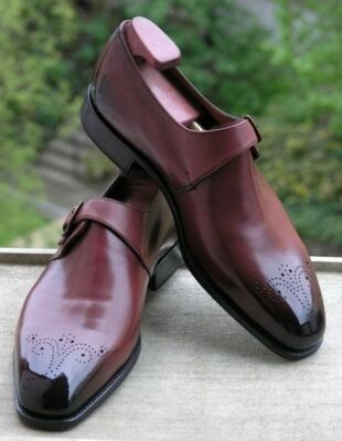 Handgefertigte Herrenschuhe weinrot Leder Brogue Mönch formell elegant Freizeitkleidung Stiefel neu