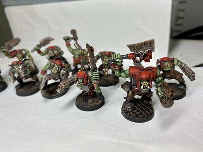 Warhammer 40k Evil Sunz Ork Boyz Choppa & Nob (10) well painted