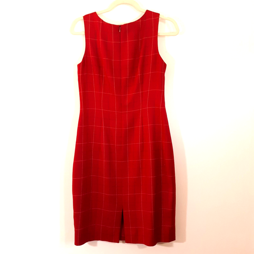 Talbots Dress Sz 6 Red Check Wool Silk Sleeveless Schoolgirl Pencil 90s Academia - Picture 4 of 11