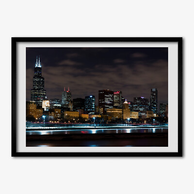 Tulup Bild MDF-gerahmte Wand-Dekor 70x50cm Bild Zimmer Chicago in der Nacht.