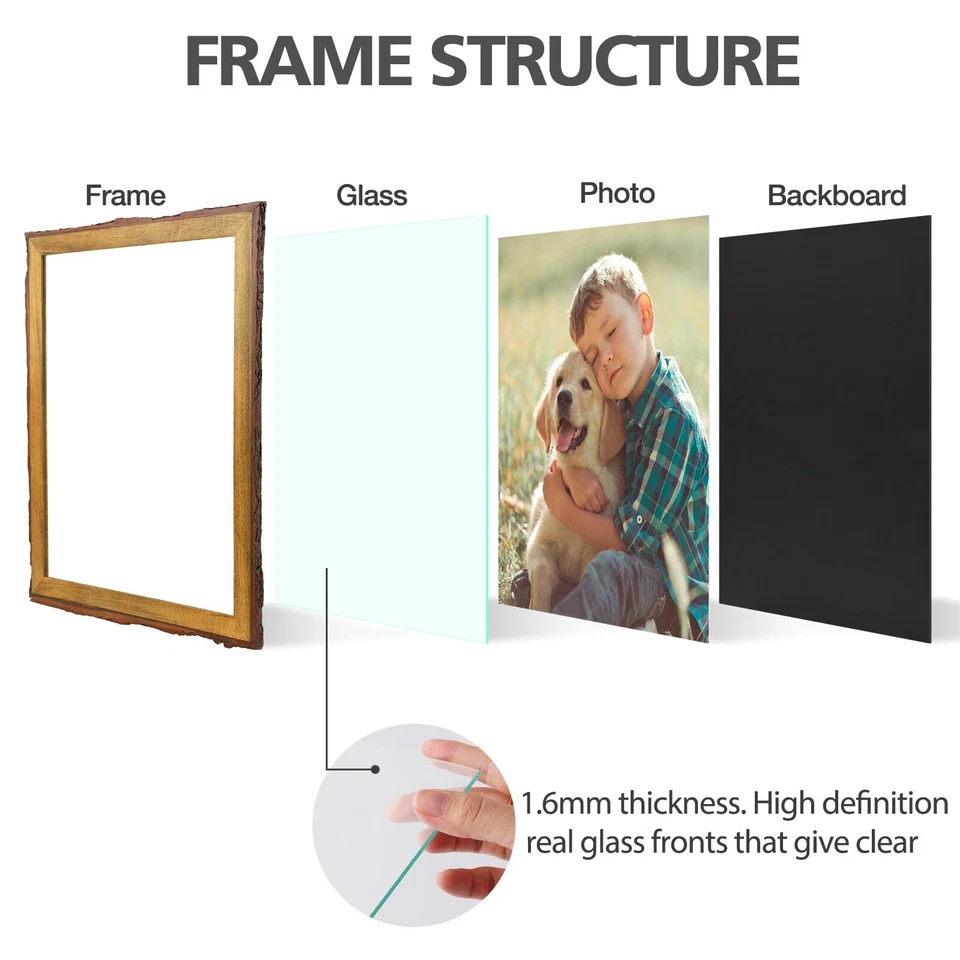 5x7 Double Picture Frame Brown Solid Wood Real Glass Tabletop Wall 8 Pack - Image 3 of 4