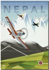 Cool Retro Travel Poster CANVAS ART PRINT ~ Nepal Himalayas plane 8"X 10"