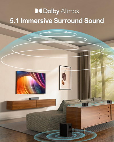 Surround Soundbar per TV Con Dolby Atmos, Surround Soundbar 5.1 Wireless Subwoof - Foto 3 di 12