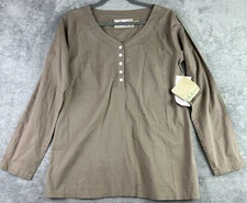 NWT Aventura M Organic Cotton Blouse Top Long Sleeve Brown Lagenlook Peasant