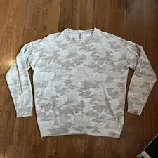 Womens Athleta Crew Neck Camouflage Sweatshirt Ivory Tan Modal Polyester sz S