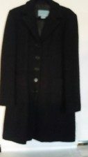 /Women's Black Lined Size 10 Dress Coat NINE WEST Button - Pockets- full length