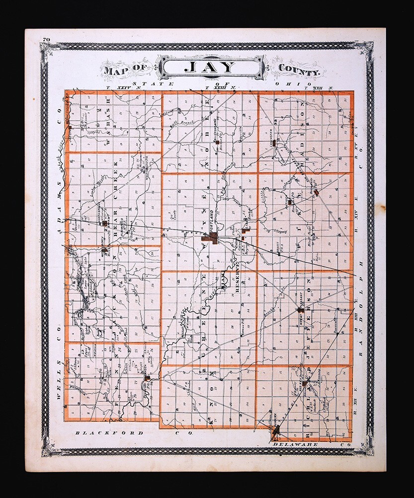 1876 Indiana Map Jay County Portland Dunkirk Redkey Pennville Bryant eBay