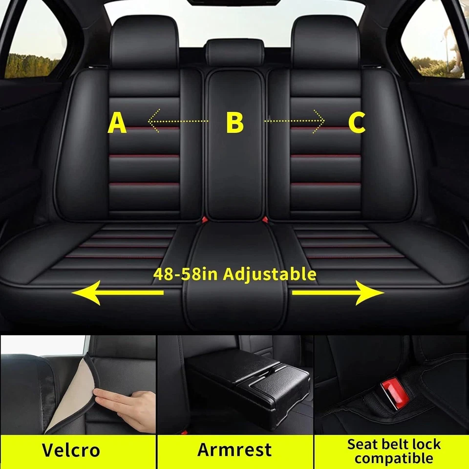 For Nissan Kicks 2018-2024 Car 5 Seat Covers Cushion Set Fuax Leather Red Lines - Изображение 2 из 4