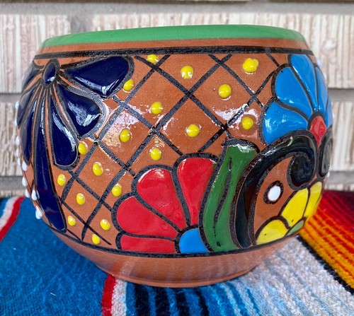 Mexican Ceramic Flower Pot Planter Folk Art Pottery Handmade Talavera #5 - Picture 5 of 10