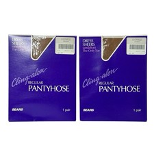 Sears CLING-ALON Sandstone Average Regular Pantyhose Vintage Set of 2 Sandalfoot