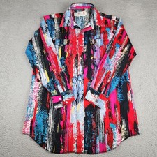 H Bar C Shirt Mens 17/35 Red Blue Pearl Snap Sawtooth Made USA Ranchwear Western