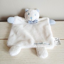 Jacadi doudou carré plat blanc bleu ours tout petit Jacadi