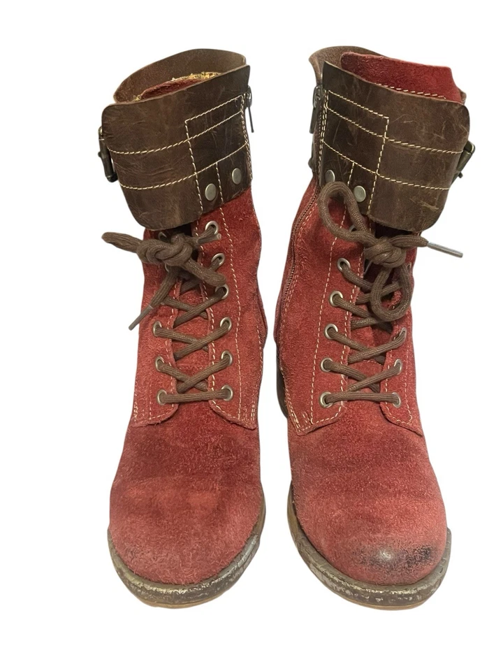 FLY LONDON LEAL Botas de Cuero Gamuza Marrón Combate Cremallera con Cordones Talla 39- EE. UU. 8 Foto 4 de 4