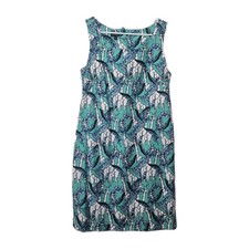 Talbots Teal Blue Green Giraffe Print Shift Stretch Dress Size 8 Cotton Zip Back