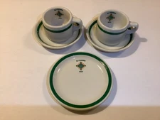 Stanford Univ El Cuardo Eating Club, 2 mugs saucers 1 small plate, vintage 1950s