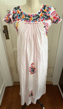 Vintage Mexican Oaxaca 70s 80s Pink Embroidered Maxi Dress S Boho