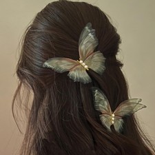 2pcs Butterfly Hair Clips Boho Big Pearl Green 3D Moving Wings Butterfly Hair