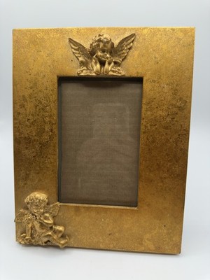 Vintage Gold Cherub Angel Picture Frame  Baroque Style 3 1/2 X 5 1/2 Display