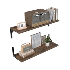 Large Wall Shelves Set of 2, 31.5" Floating Wood Shelves, Rustic Brown