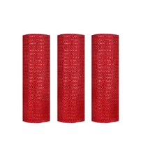3 Rolls Red Deco Mesh Ribbon for Wreath Making Supplies, 10 Inch x 30FT Metal...