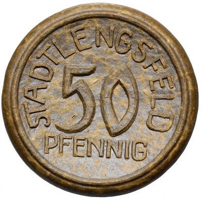Stadtlengsfeld-Thuringia-coin 50 Pfennig 1921-stoneware-porcelain brown
