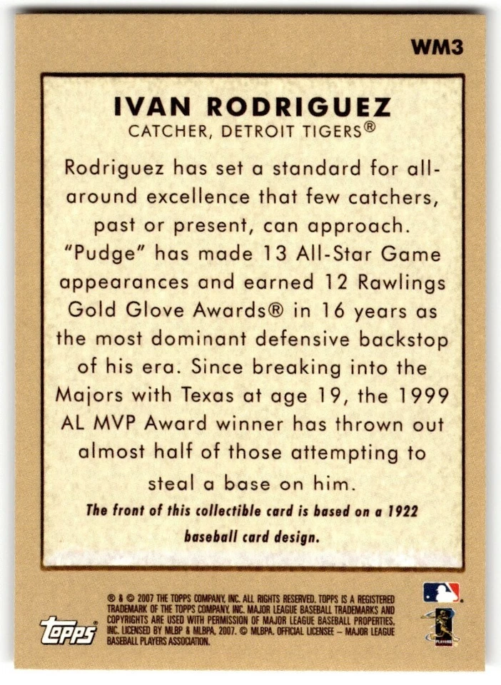 Ivan Rodriguez 2007 Topps Walmart #WM3 Detroit Tigers - Image 2 of 2