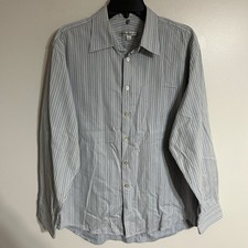 Men's Geoffrey Beene Dress Shirt Blue White Stripes Size Large 16-16.5