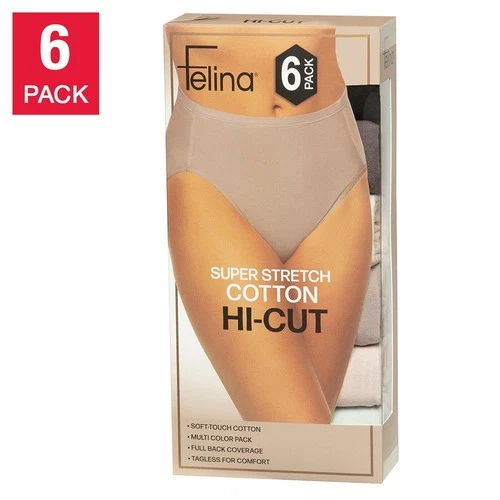 Felina Women's Super Stretch Cotton Hi-Cut Briefs 6 Pack
