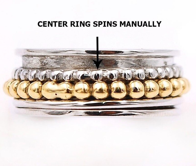 Two Tone Meditation Spinner 925 Solid Sterling Silver Band Ring Sz 7