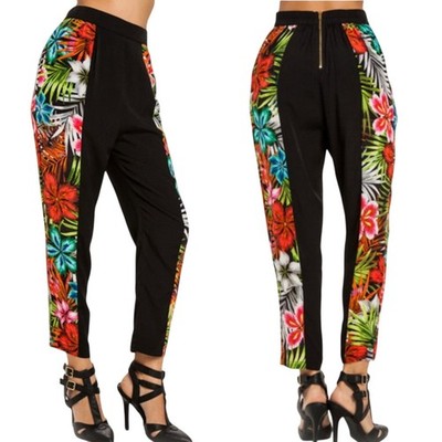 Line & Dot Tropical Floral/Leaf Silk Tapered Leg Cropped Pants size M NWT