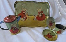 Antique Sunbonnet Sue Dogs  Cats Toy Tin Litho Tea Set With Tray GERMANY