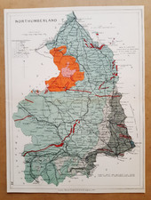 Antique Geological Map: Northumberland, John Emslie c 1904-25, Colour Lithograph